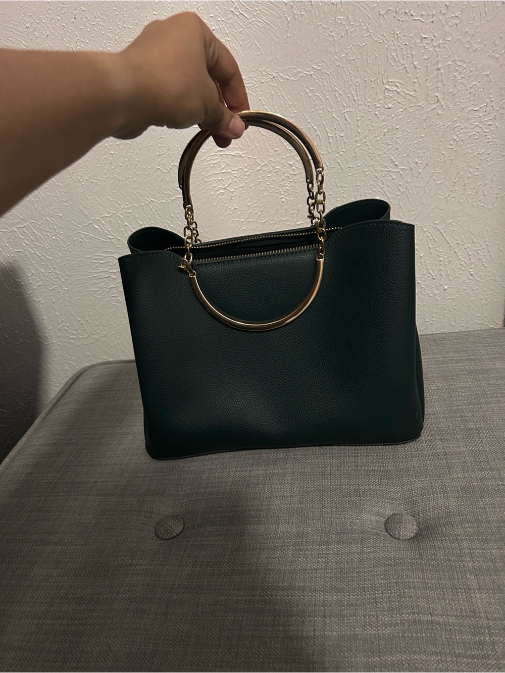 Structured Top-Handle Women's small Tote in Dark Green with Gold Hardware